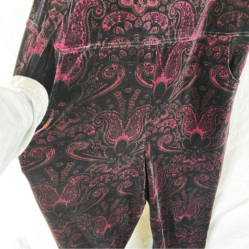 Vintage Velvet Paisley Purple Bib Overalls Coldwater Creek Women Large Jumpsuit - Picture 6 of 16